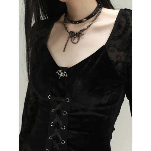 幽靈少女哥特風女裝黑色喇叭袖連衣裙子亞文化萬聖節穿搭cos服裝