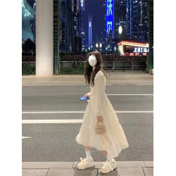 法式氣質長袖連衣裙女2025早秋新款收腰顯瘦溫柔風初戀裙子設計感