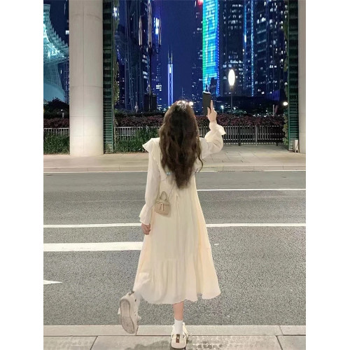 法式氣質長袖連衣裙女2025早秋新款收腰顯瘦溫柔風初戀裙子設計感