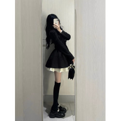 小香風西裝連衣裙小個子高級感氣質收腰公主蓬蓬裙約會穿搭小黑裙