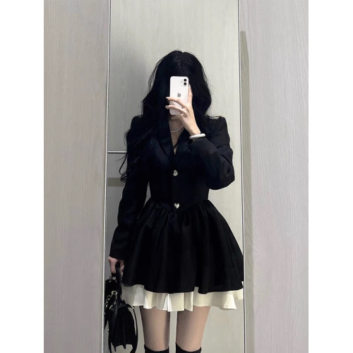 小香風西裝連衣裙小個子高級感氣質收腰公主蓬蓬裙約會穿搭小黑裙