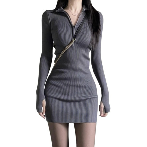 針織長袖連衣裙子秋冬季穿搭2025年新款女裝辣妹修身短裙包臀裙女