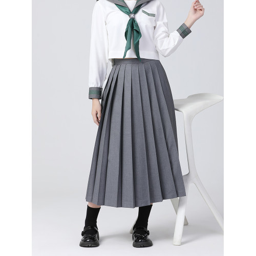 藤本日系正統不良JK長裙百褶裙高腰A字純色校供優等生半身裙夏季