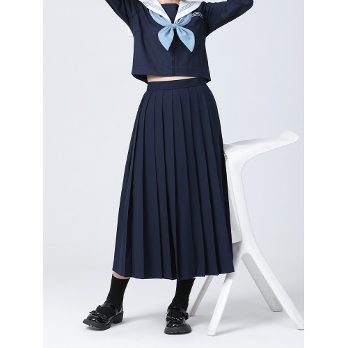 藤本日系正統不良JK長裙百褶裙高腰A字純色校供優等生半身裙夏季