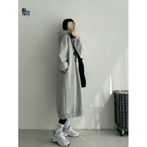 特大碼300斤寬松藏肉顯瘦長款衛衣裙秋冬加絨加厚保暖連帽連衣裙