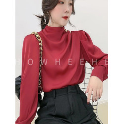 法式白色雪紡襯衫女春秋設計感小衆小個子襯衣垂感醋酸緞面上衣