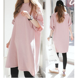 歐貨短袖T恤女夏季2025新款大版寬松純棉開叉中長款粉色半袖上衣