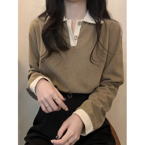 黑色打底衫女春秋款外穿長袖針織衫小個子內搭正肩t恤polo領上衣