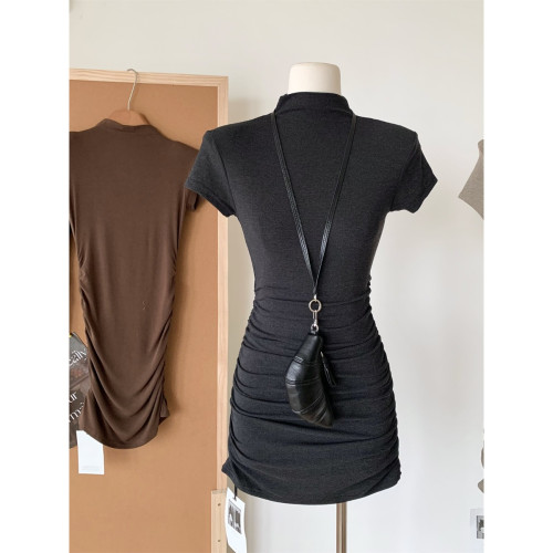 林夏夏溫柔輕熟高領短袖包臀短裙早秋新款韓版修身打底T恤連衣裙