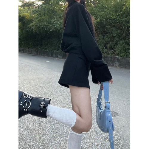 2025新款早秋衛衣套裝連衣裙子女裝秋冬高級感黑色韓系穿搭兩件套