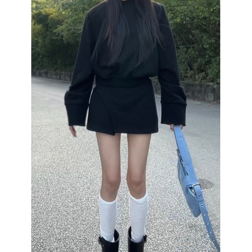 2025新款早秋衛衣套裝連衣裙子女裝秋冬高級感黑色韓系穿搭兩件套