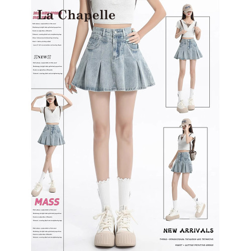 拉夏貝爾淺色高腰牛仔百褶短裙女2025新款夏季防走光a字半身裙子 拉夏貝爾淺色高腰牛仔百褶短裙女2025新款夏季防走光a字半身裙子