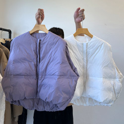 韓系紫色南瓜款羽絨馬甲女2025年秋冬新款白鴨絨無袖外搭馬夾外套
