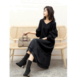 大碼女裝胖mm秋冬新款針織毛衣裙胖妹妹寬松遮肚子顯瘦打底連衣裙