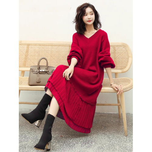 大碼女裝胖mm秋冬新款針織毛衣裙胖妹妹寬松遮肚子顯瘦打底連衣裙