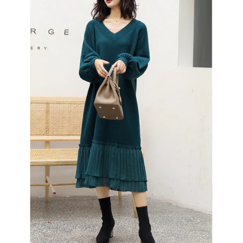 大碼女裝胖mm秋冬新款針織毛衣裙胖妹妹寬松遮肚子顯瘦打底連衣裙