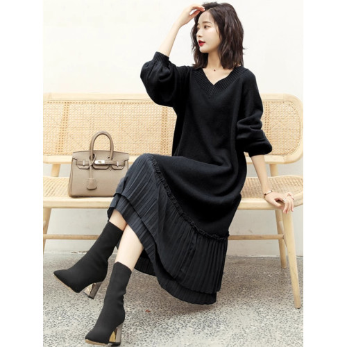 大碼女裝胖mm秋冬新款針織毛衣裙胖妹妹寬松遮肚子顯瘦打底連衣裙