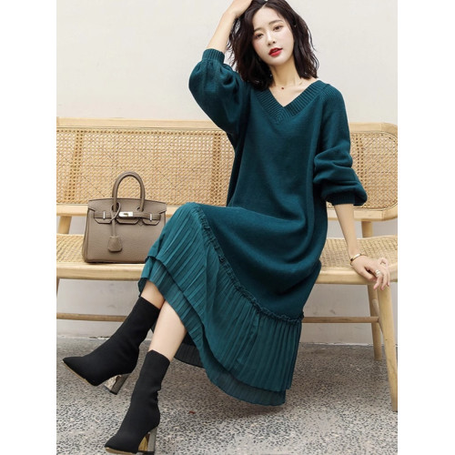 大碼女裝胖mm秋冬新款針織毛衣裙胖妹妹寬松遮肚子顯瘦打底連衣裙