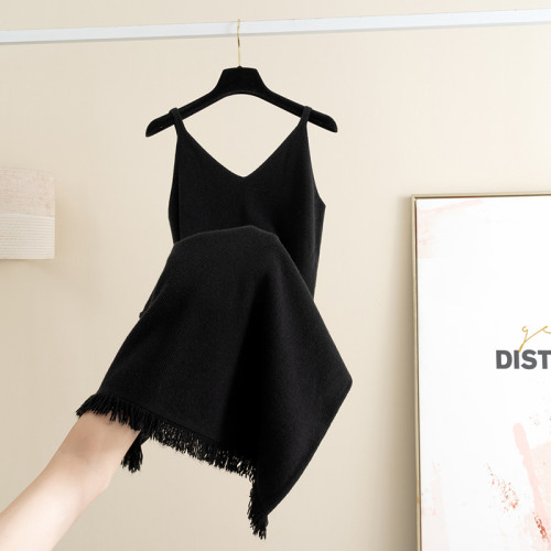 2025秋冬新款針織吊帶連衣裙女中長款過膝無袖內搭顯瘦打底背心裙