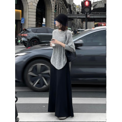 法式黑色松緊腰半身裙女秋冬新款高腰顯瘦修身百搭包臀a字長裙女