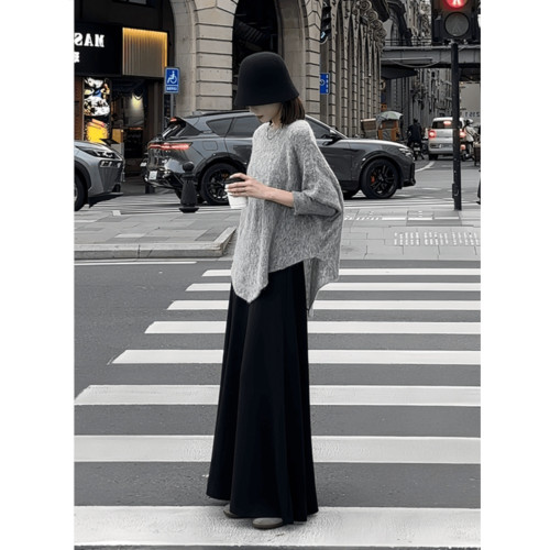 法式黑色松緊腰半身裙女秋冬新款高腰顯瘦修身百搭包臀a字長裙女 法式黑色松緊腰半身裙女秋冬新款高腰顯瘦修身百搭包臀a字長裙女