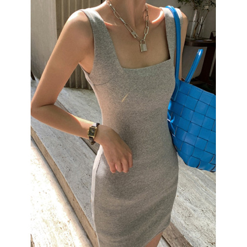 美式性感方領寬肩帶彈力背心連衣裙女夏辣妹收腰顯瘦無袖包臀短裙