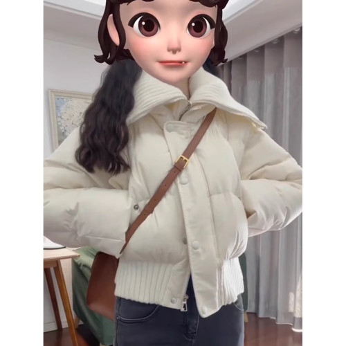 高級感超好看短款棉服女冬季2025新款拼接領設計感小個子夾棉外套 高級感超好看短款棉服女冬季2025新款拼接領設計感小個子夾棉外套