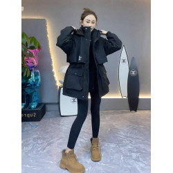 工裝派克羽二棉服女2025新款冬季中長款收腰女款沖鋒衣保暖外套