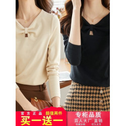 300斤大碼德絨V領女2025秋冬新款設計感小衆簡約內搭長袖打底衫女