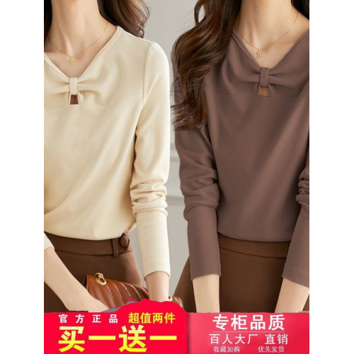 300斤大碼德絨V領女2025秋冬新款設計感小衆簡約內搭長袖打底衫女