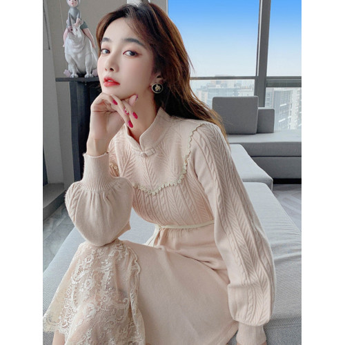 2025春秋季新款針織毛衣連衣裙女氣質減齡復古打底內搭改良版旗袍