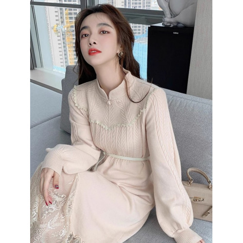 2025春秋季新款針織毛衣連衣裙女氣質減齡復古打底內搭改良版旗袍