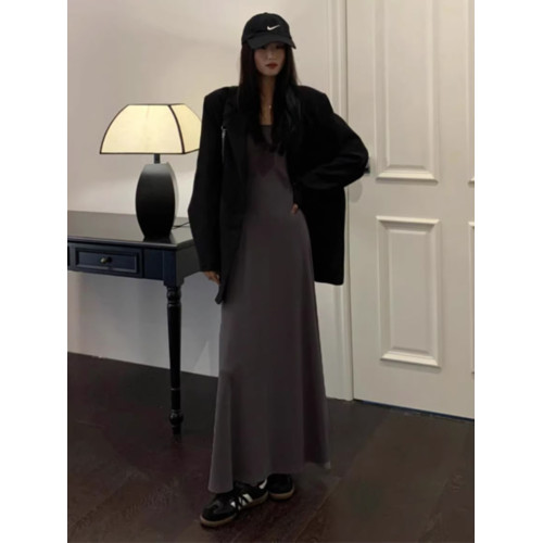 內搭長裙磨毛棉修身春秋A字大擺裙低領長袖連衣裙長款純色打底裙