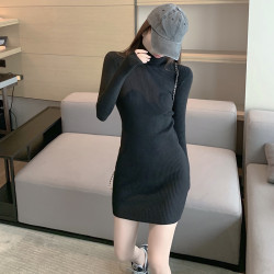 2025年新款配大衣內搭毛衣裙子修身包臀長袖打底針織連衣裙秋冬女