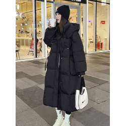 羽絨棉服女款2025冬季新款韓版大碼洋氣連帽寬松派克服中長款棉襖