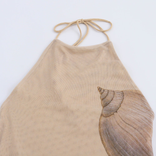 JNLEAOG秋季新款女裝歐美風法式設計貝殼印花絹網連衣裙0085840S