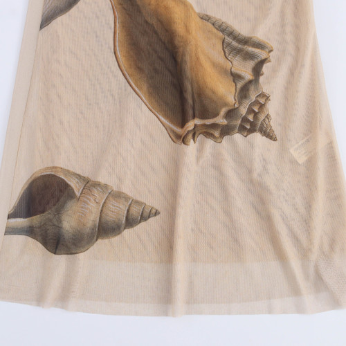 JNLEAOG秋季新款女裝歐美風法式設計貝殼印花絹網連衣裙0085840S