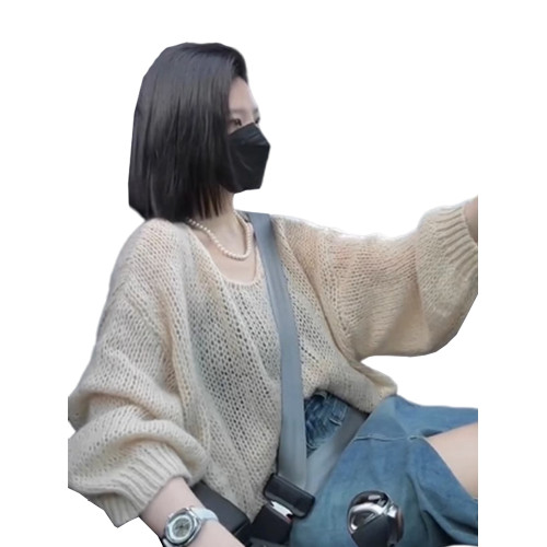 2025新款馬海毛軟糯毛衣女秋冬薄款寬松慵懶風鏤空針織衫上衣女秋 2025新款馬海毛軟糯毛衣女秋冬薄款寬松慵懶風鏤空針織衫上衣女秋