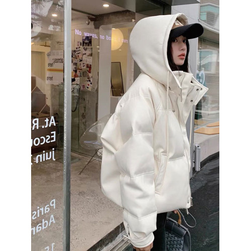 免洗PU皮白色羽絨服女2025年冬季新寬松連帽明星同款皮衣短款外套 免洗PU皮白色羽絨服女2025年冬季新寬松連帽明星同款皮衣短款外套
