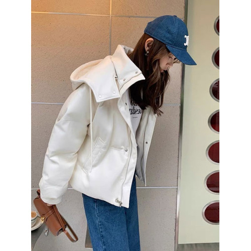 免洗PU皮白色羽絨服女2025年冬季新寬松連帽明星同款皮衣短款外套 免洗PU皮白色羽絨服女2025年冬季新寬松連帽明星同款皮衣短款外套
