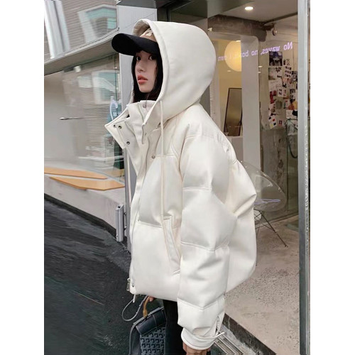 免洗PU皮白色羽絨服女2025年冬季新寬松連帽明星同款皮衣短款外套 免洗PU皮白色羽絨服女2025年冬季新寬松連帽明星同款皮衣短款外套