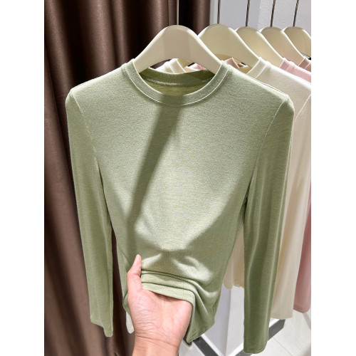 粉色圓領莫代爾打底衫女2025新款春秋冬內搭超彈皮膚長袖t恤上衣