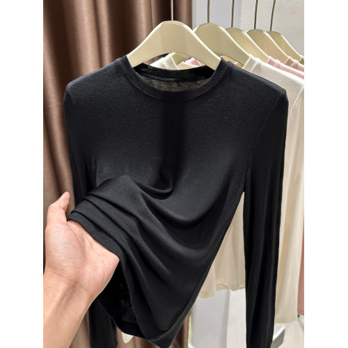 粉色圓領莫代爾打底衫女2025新款春秋冬內搭超彈皮膚長袖t恤上衣