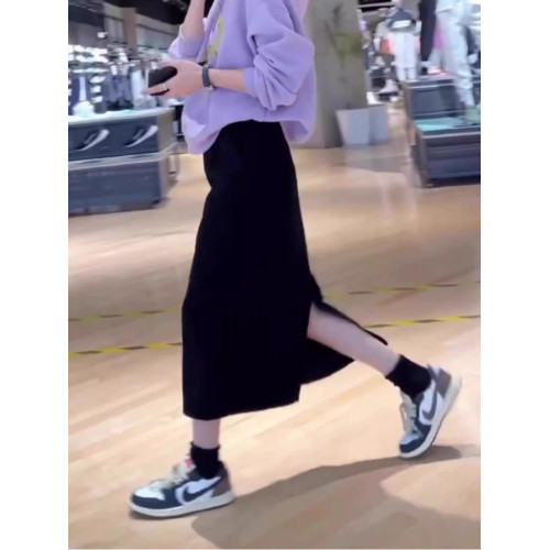 開叉包臀半身裙女夏季新款200斤胖mm梨型身材高腰寬松顯瘦小黑裙3