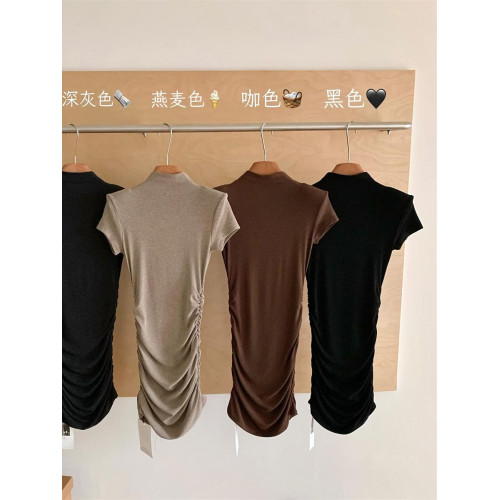 韓版溫柔輕熟高領修身打底T恤連衣裙2025春夏新款短袖包臀短裙女 韓版溫柔輕熟高領修身打底T恤連衣裙2025春夏新款短袖包臀短裙女