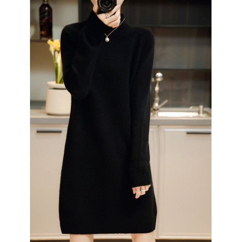 2023秋冬新款毛衣裙中長款配大衣打底裙子簡約內搭針織加厚連衣裙