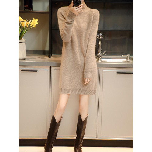 2023秋冬新款毛衣裙中長款配大衣打底裙子簡約內搭針織加厚連衣裙