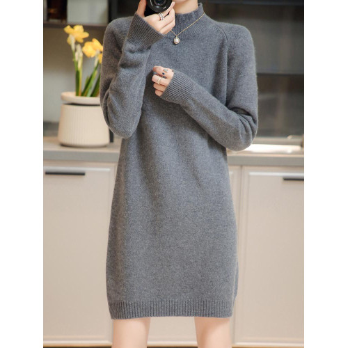 2023秋冬新款毛衣裙中長款配大衣打底裙子簡約內搭針織加厚連衣裙