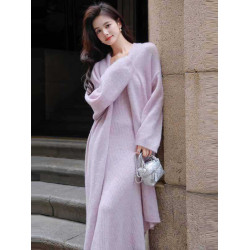 法式溫柔風奶系穿搭毛衣針織連衣裙套裝春秋開衫吊帶長裙兩件套女