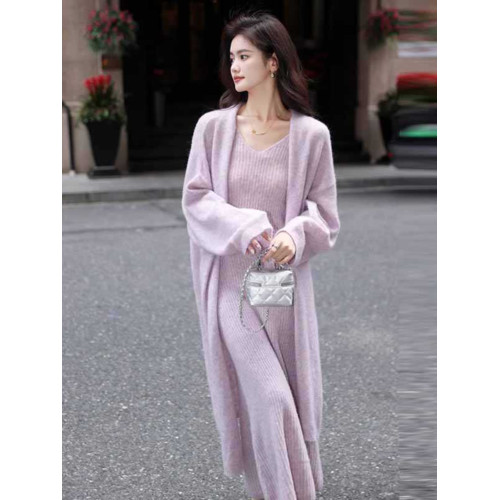 法式溫柔風奶系穿搭毛衣針織連衣裙套裝春秋開衫吊帶長裙兩件套女